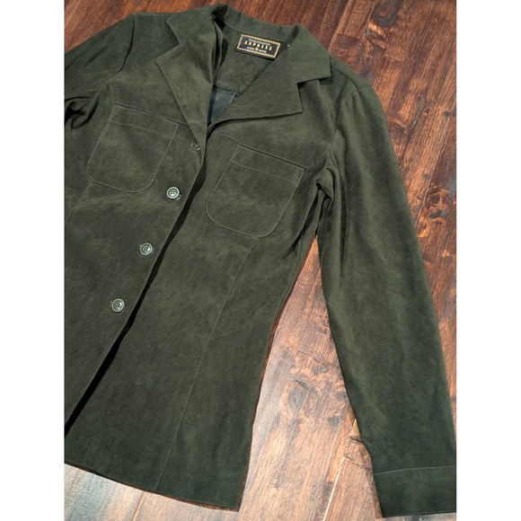 Vintage Express Jacket Womens XS Olive Green Faux Suede Blazer Buttons Notched - Picture 2 of 13